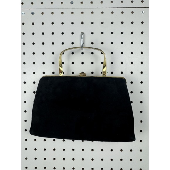 Vtg 1960s Ande Black Fabric Evening Bag Gold Frame Top Handle Clutch - Picture 2 of 16